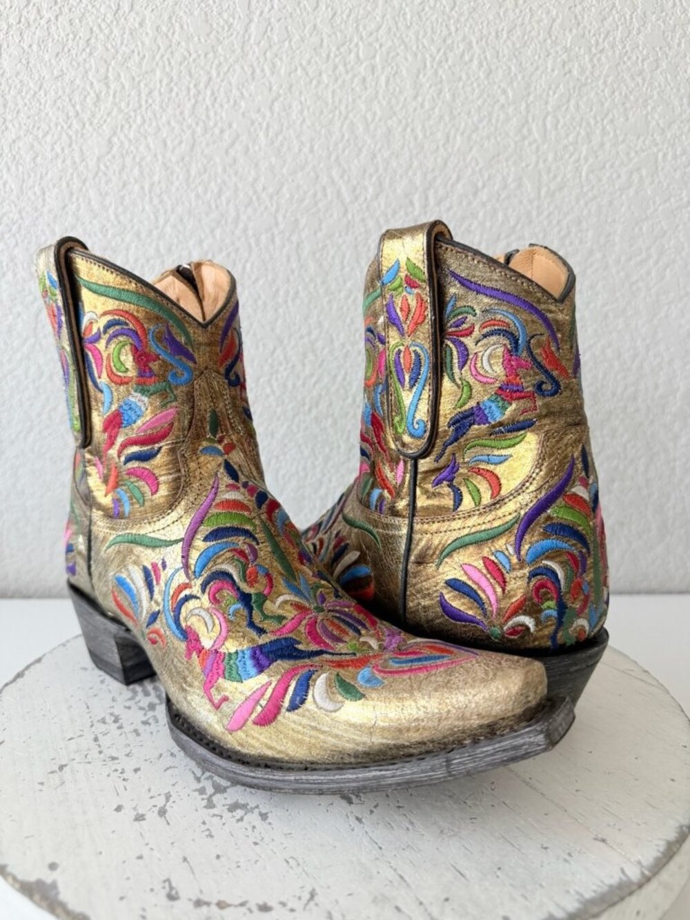 Old Gringo TAOS FIESTA Short Gold Boots Colorful Cowboy Womens 7.5 Snip Toe NEW